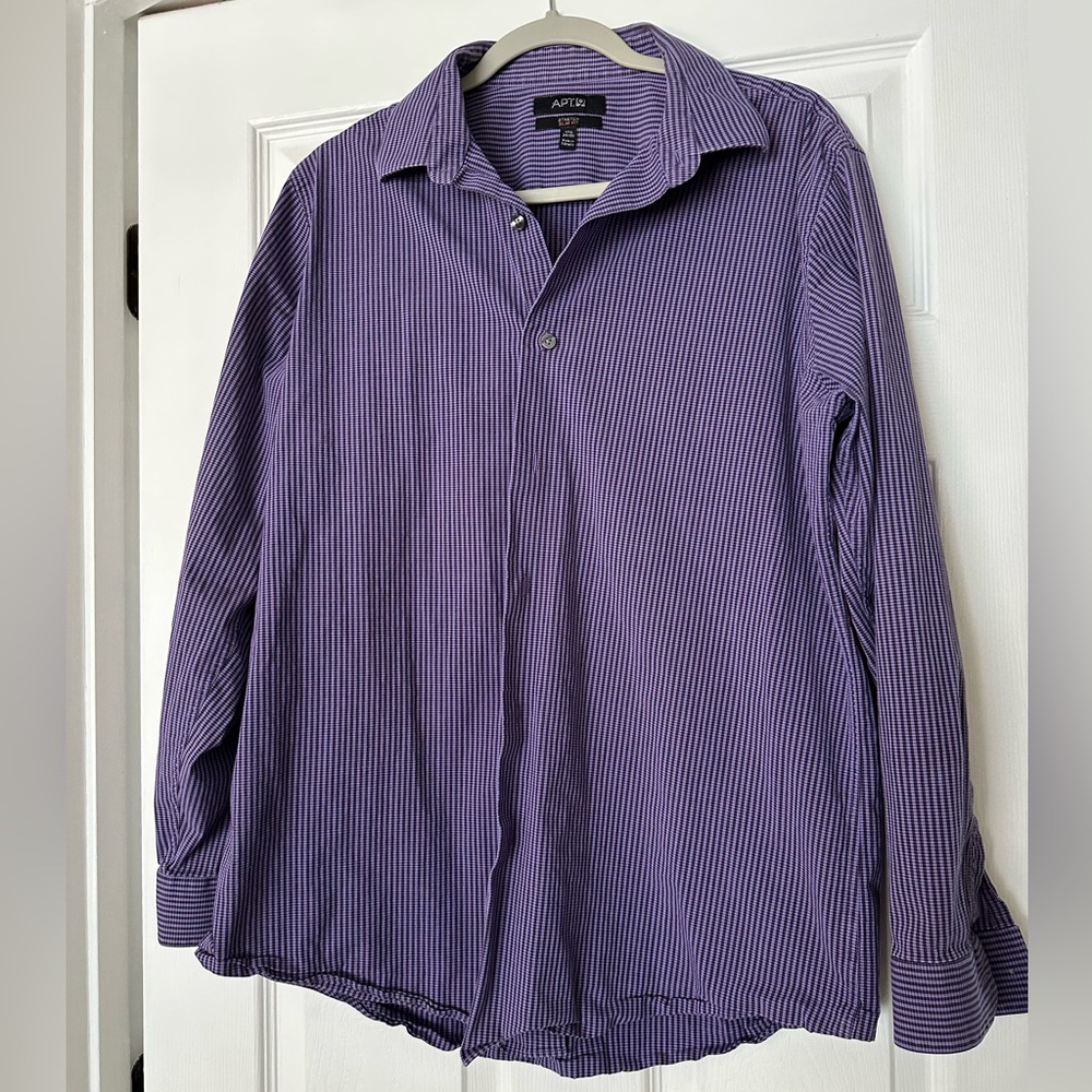 APT9 Mens Purple Plaid Button Down Stretch Slim Fit. 17.5 34/35